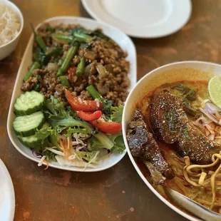 various dishes of food on a table