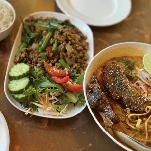 a variety of dishes of food