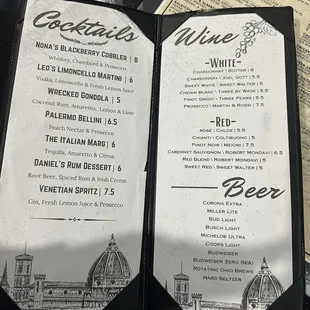 Drink menu