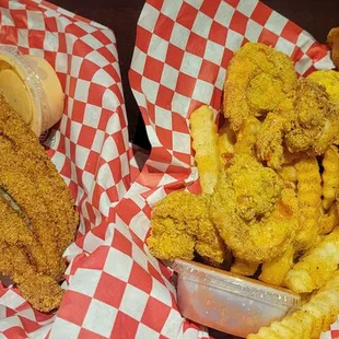 6pc shrimp basket with fries &amp; one pc of catfish Taken 8.17.24