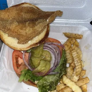 Catfish Burger with Fries