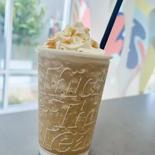 Our organic espresso menu features both hot and cold drinks.. like our Caramel N&apos; Freeze seen here