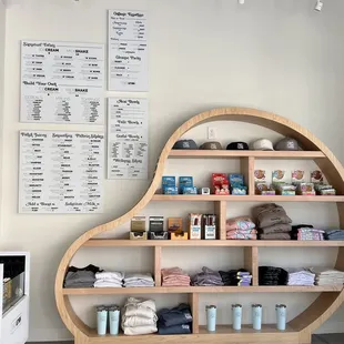 a shelf with a variety of items