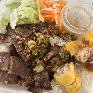 Grilled pork with egg roll vermicelli bowl