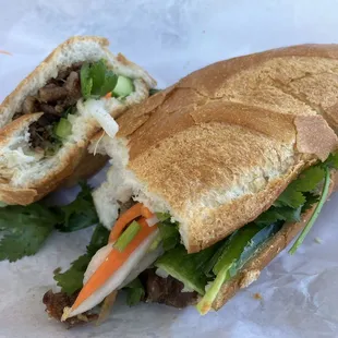 Thit nuong, cut in 3rds.