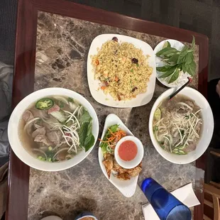 Com Chien Tap Cam, Lobster Wonton, Pho Tai Chin (small), Pho Dac Biet (large)