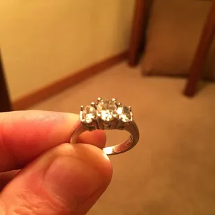My wife's beautiful three stone diamond ring from Thigpen Jewelers.