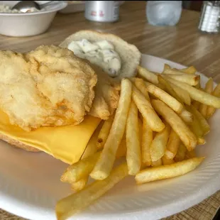 Fish Sandwich with cheese, side of fries   (05/03/2024)