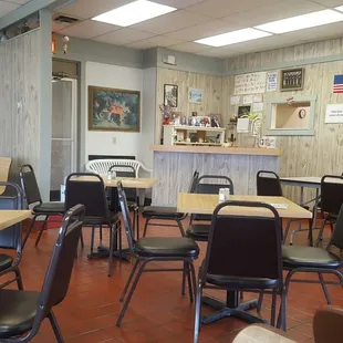 tables and chairs in a restaurant
