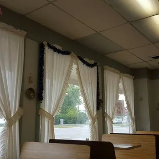 a red car in the background