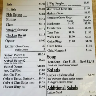 a menu for sandwiches and sides