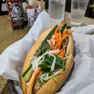 Vegan banh mi with fried egg noodle $7