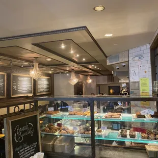 a display of pastries in a bakery