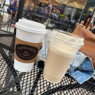 two cups of coffee on a table