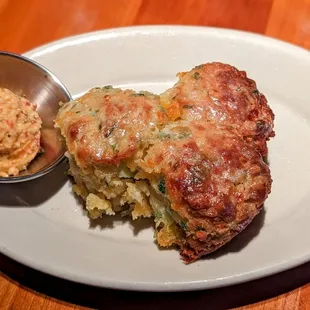 Iron Skillet of Cheddar Herb Biscuits with pimento cheese