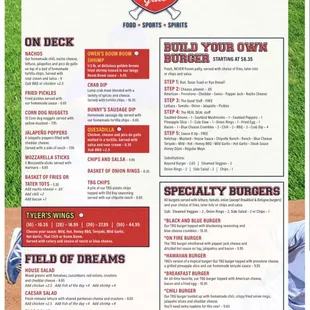 a menu for a baseball game