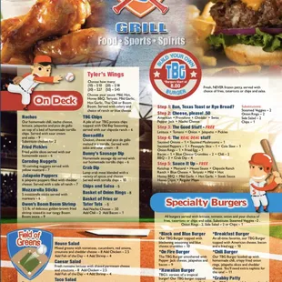 a menu for a baseball game