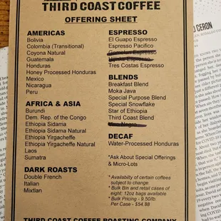 A great selection of coffees from around the world