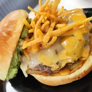 Mexican Burger
Pepper Jack Cheese | Grilled Jalapenos | Chipotle Mayonnaise | Habanero Aioli | Guacamole | tortilla strips