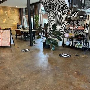 a spiral staircase in a coffee shop