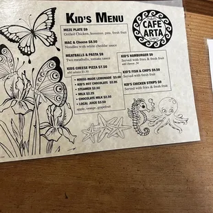 Kids menu