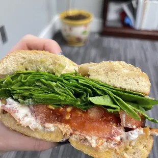 BLGT: bacon, spinach, goat cheese, tomato