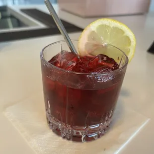 #1 Rye in the Group - Rye Whiskey, Mango Liqueur, Agua de Jamaica, Black Lemon Bitters