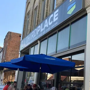 people eating outside