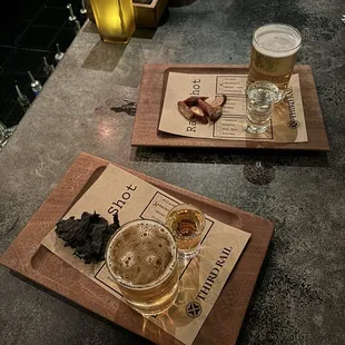 Rail shot - includes a small glass of beer from the draft list, a well shot, and a jerky sample. Mushroom jerky was meh