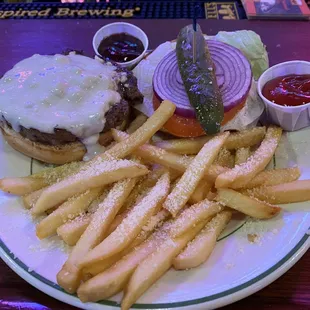 Blue Burger &amp; garlic parmesan fries