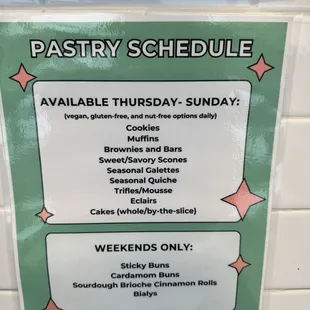 Pastry schedule