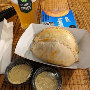 Vegan chorizo empanada, Sweet potato and Gouda empanada