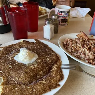Potato pancakes with a side of corned beef hash