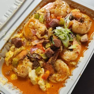 To go shrimp and grits - delicious!