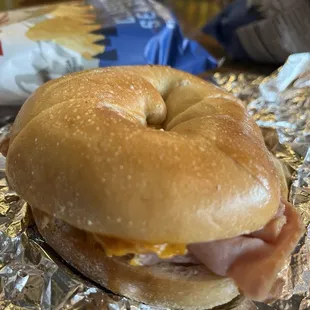 Ham and cheese bagel