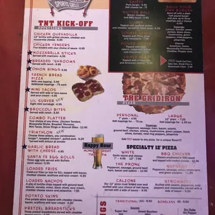 a menu for a pizza restaurant