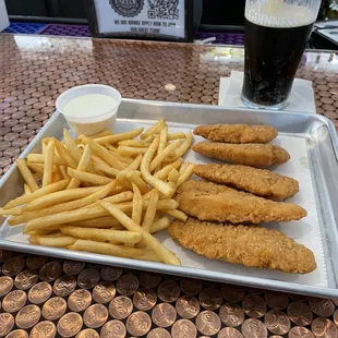 Chicken tenders and fries.