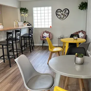 a kitchen and dining area