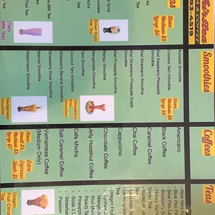 Thirstea's full menu, besides the toppings menu.