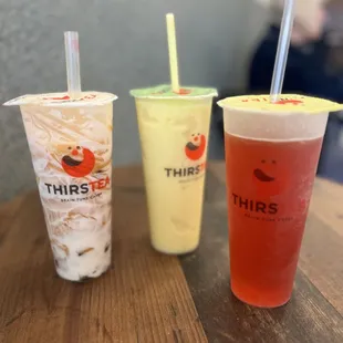 Marble Thai slush, mango pinapple smoothie, &amp; strawberry peach boosted tea