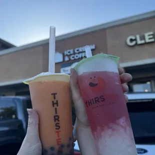 Drinks in front of the storefront