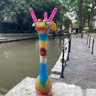 The Aztec!! A mix of Strawberry, pineapple, Blue Razz, and Mango accompanied by 3 shooters and 3 Jell-O shots!!