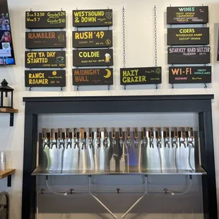 a wall of beer taps