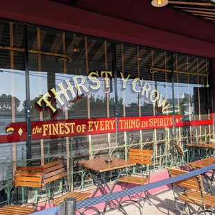 Window sign in front with some tables