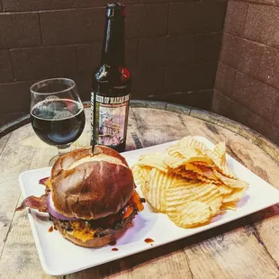 BBQ Bacon Cheese Impossible Burger. Paired with Rise of Mayan Dog.