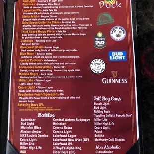 a menu for a pub