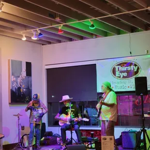 a band performing on stage