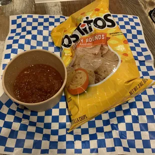 This is their version of fine dining, salsa in a paper cup and chips in a bag. In NM this is SACRILEGE.