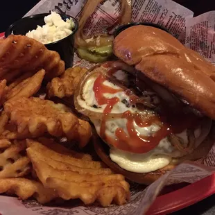 The Otter Burger with waffle fries