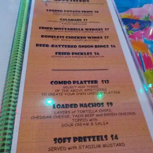 Food menu is only 2 pages. Mostly fried food